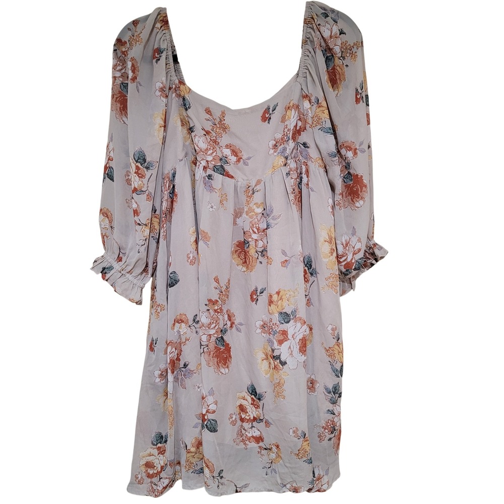 Sweet Lemon Floral Babydoll Mini Dress boho Cottagecore New Large Prarie summer